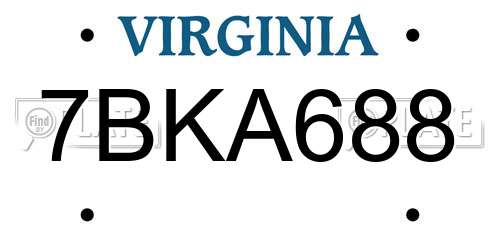 7BKA688 Virginia License Plate