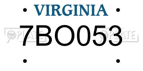 7BO053 Virginia License Plate