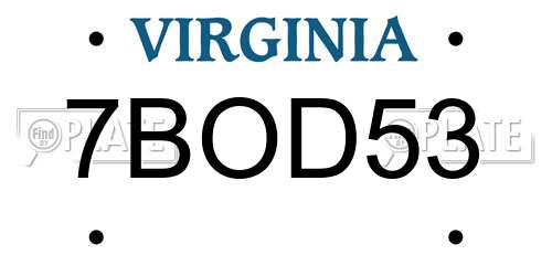 7BOD53 Virginia License Plate