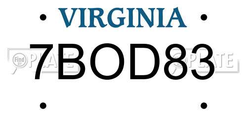 7BOD83 Virginia License Plate