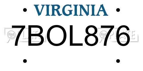 7BOL876 Virginia License Plate