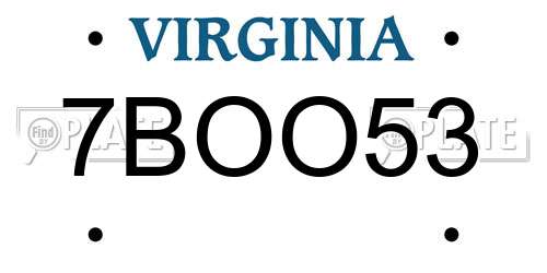 7BOO53 Virginia License Plate