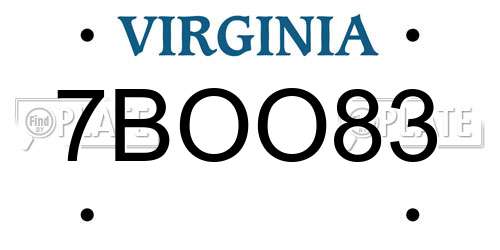 7BOO83 Virginia License Plate