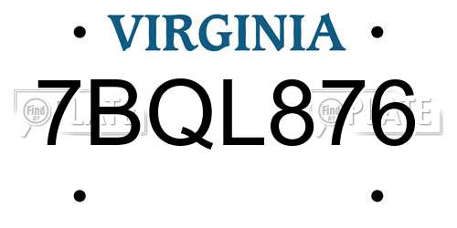7BQL876 Virginia License Plate
