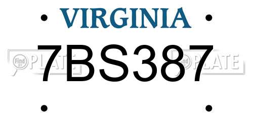 7BS387 Virginia License Plate