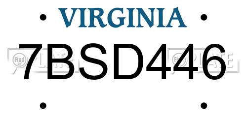 7BSD446 Virginia License Plate