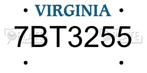 7BT3255 Virginia License Plate