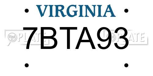 7BTA93 Virginia License Plate