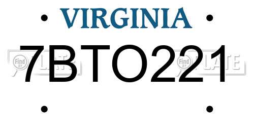 7BTO221 Virginia License Plate