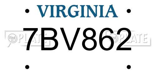 7BV862 Virginia License Plate