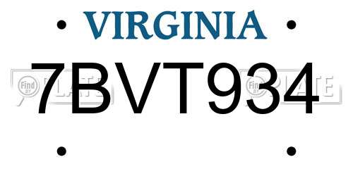 7BVT934 Virginia License Plate