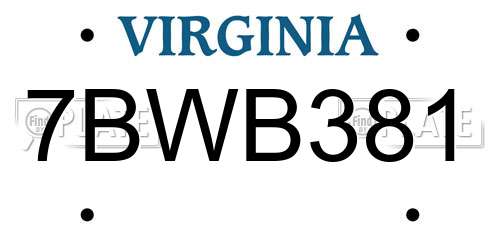 7BWB381 Virginia License Plate