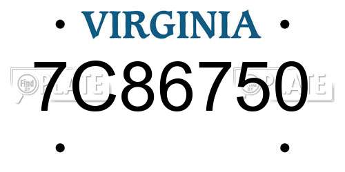 7C86750 Virginia License Plate