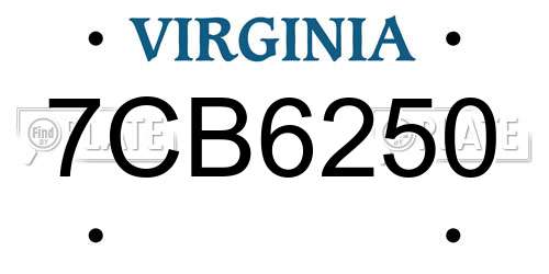 7CB6250 Virginia License Plate