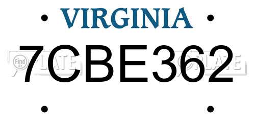 7CBE362 Virginia License Plate
