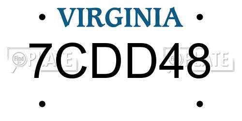 7CDD48 Virginia License Plate