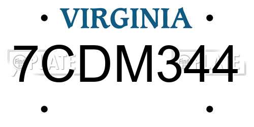 7CDM344 Virginia License Plate