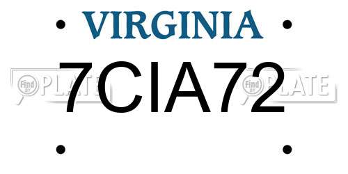 7CIA72 Virginia License Plate