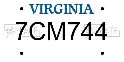 7CM744 Virginia License Plate
