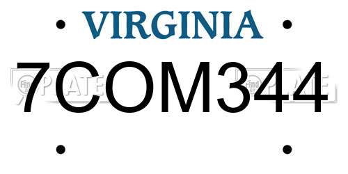 7COM344 Virginia License Plate