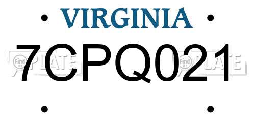 7CPQ021 Virginia License Plate