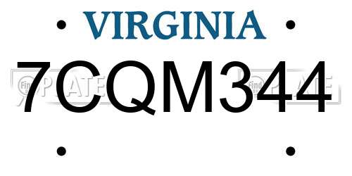 7CQM344 Virginia License Plate