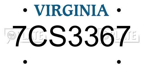 7CS3367 Virginia License Plate