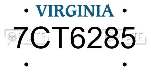 7CT6285 Virginia License Plate