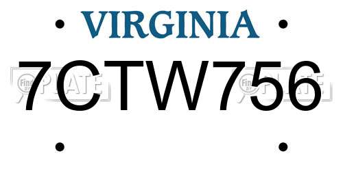 7CTW756 Virginia License Plate