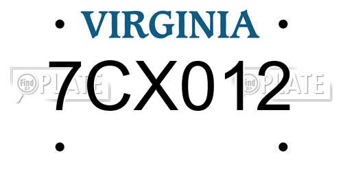 7CX012 Virginia License Plate