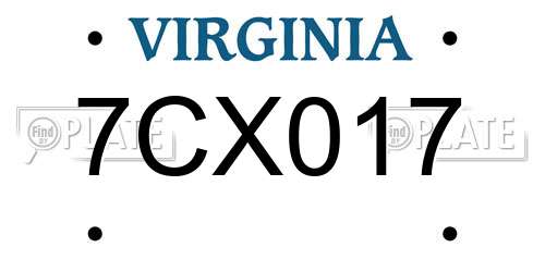 7CX017 Virginia License Plate