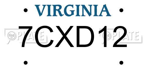 7CXD12 Virginia License Plate
