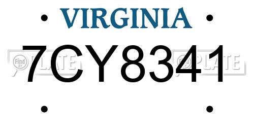 7CY8341 Virginia License Plate