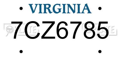 7CZ6785 Virginia License Plate
