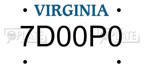 7D00P0 Virginia License Plate