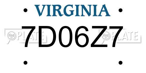 7D06Z7 Virginia License Plate