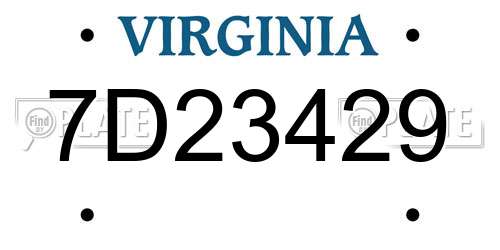 7D23429 Virginia License Plate
