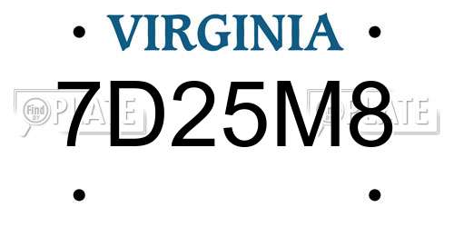 7D25M8 Virginia License Plate