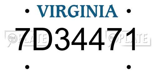 7D34471 Virginia License Plate