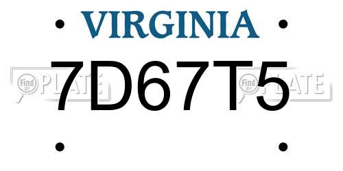 7D67T5 Virginia License Plate
