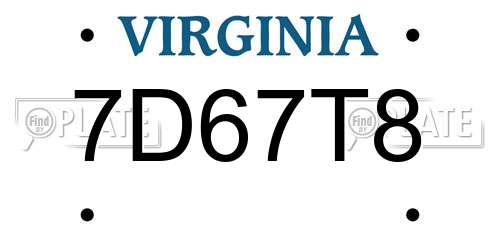 7D67T8 Virginia License Plate