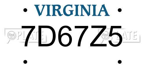 7D67Z5 Virginia License Plate