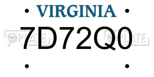 7D72Q0 Virginia License Plate