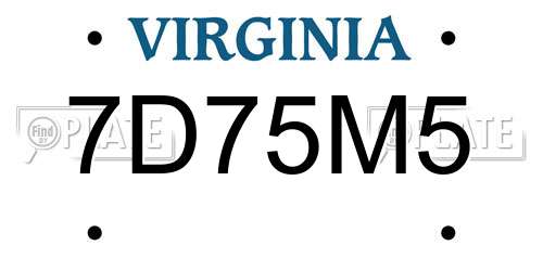 7D75M5 Virginia License Plate