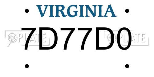 7D77D0 Virginia License Plate