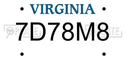 7D78M8 Virginia License Plate