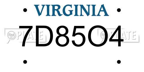 7D85O4 Virginia License Plate