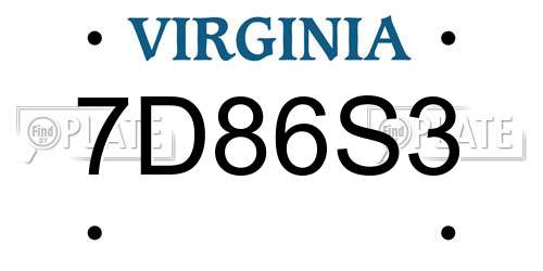 7D86S3 Virginia License Plate