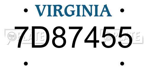 7D87455 Virginia License Plate