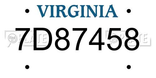 7D87458 Virginia License Plate